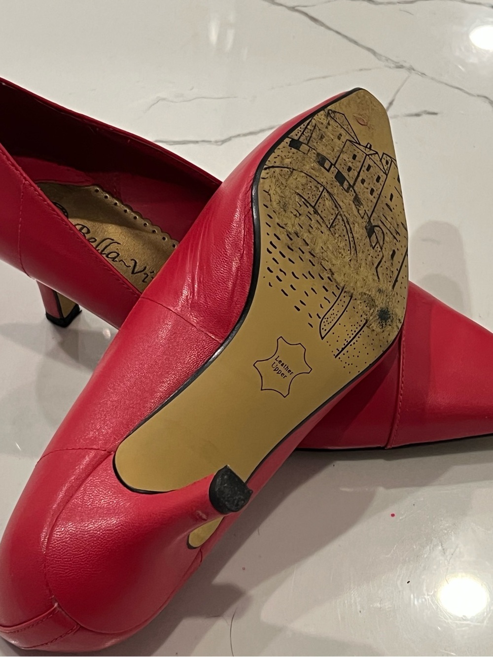 Bella Vita Red Leather Pointed Toe Kitten Heel Pumps - Picture 5 of 5